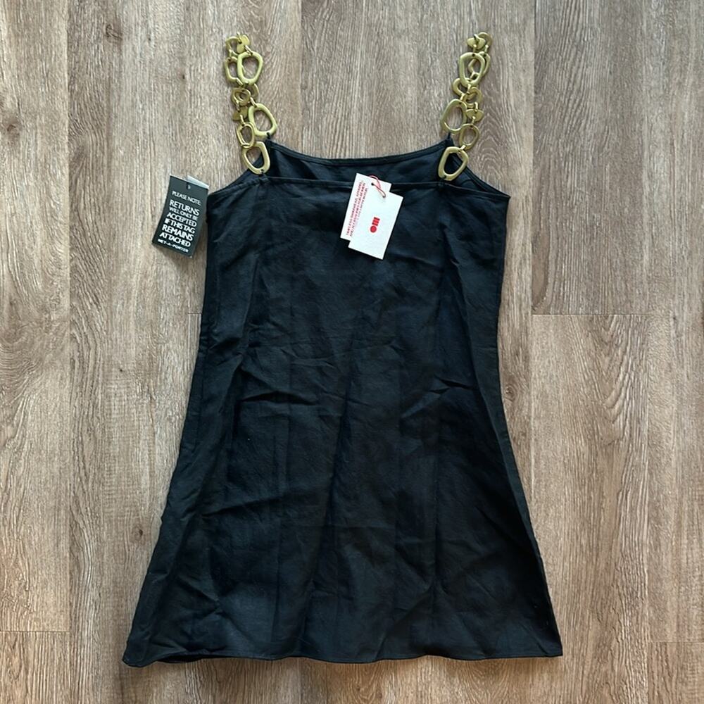 NWT Solid & Striped Black Linen Mini Dress w/ Gol… - image 6